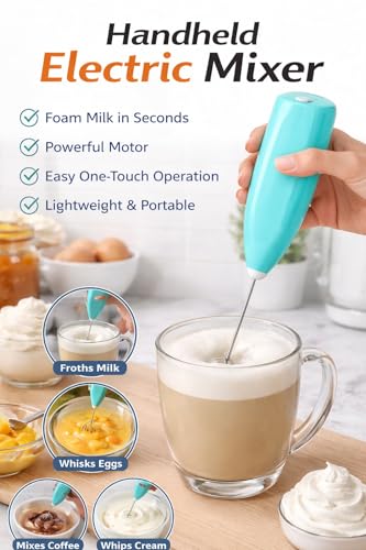 Image of Electric Milk Frother Handheld Coffee Whisk | Foam Maker & Coffee Blender for Latte, Cappuccino, Hot Chocolate & Egg Mixing - Blue