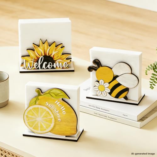 Servilletero de madera con diseño de abeja y limón para decoración de mesa 6