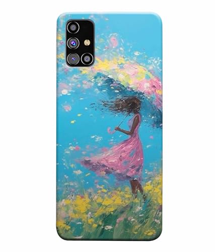 Image of Printed Hard Back Case Cover & Compatible for Samsung Galaxy M31S | Painting Girl with Umbrella (Multicolor) - D1194
