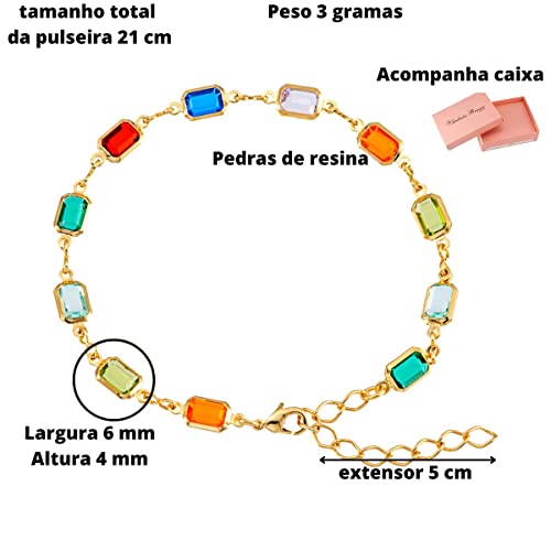 Pulseira Com Pedras Coloridas Banhada à Ouro 18k