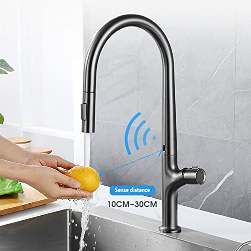 Grifo de cocina monomando gris plomo con diseño moderno de arco elevado 4
