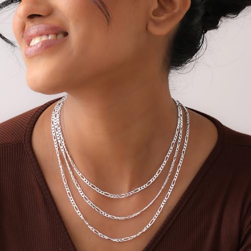 Image of TRUESILVER ACPL Italian 925 Sterling Silver 3.5MM Solid Diamond-Cut Figaro Link Chain Necklace for Women Men (16, 18, 20, 22, 24, 26 Inches)