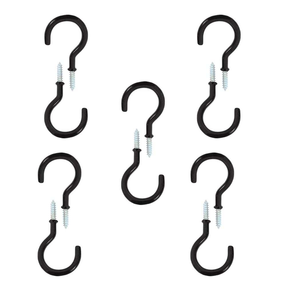 Fyaccd Black Screw Hooks, 10 Pcs Ceiling Hooks, Cup Hooks, Screw-In Hooks For Outdoor Indoor, Hanging