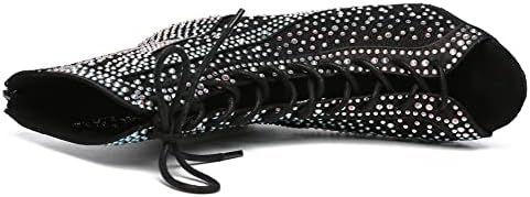 HROYL Women's Ballroom Latin Salsa Dance Shoes Rhinestones Lace-up Open-Toe Heeled Ankel Dance Boots with Mesh Lace,YCL485-Black-6,US7 | Image 5