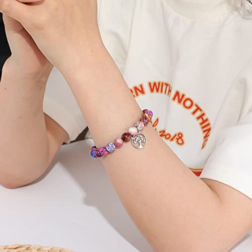 QWNHONEY Mothers Day Gift for Grandma Mom Mother in Law Sister in Law Bonus mom Granny Nana Valentine's Day Birthday Anniversary Pink Red Natural Stone Tree of Life Bracelet2