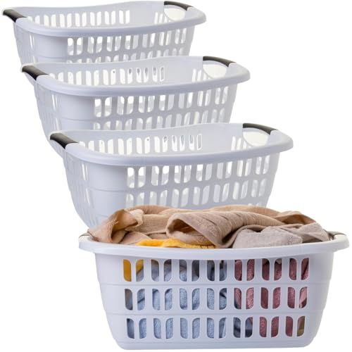 Sustania Wäschewanne 4er Set 55x37x20 cm, 30L Kunststoff, Ergonomische Komfortgriffe, Belüftet, Stapelbar, Weiß, Vielseitig als Wäschekorb oder...