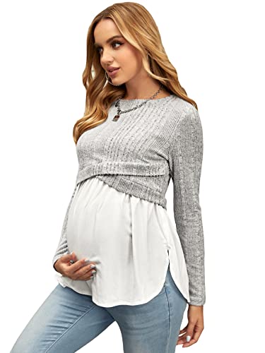 Wdirara Women's Maternity Wrap Ribbed Knit Nursing Tops Long Sleeve Maternity Shirt Multicolor S #TOP14