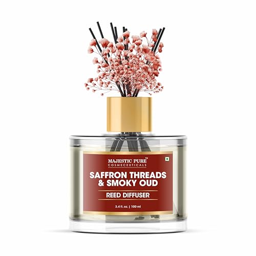 Majestic Pure Saffron & Oud Reed Diffuser, 3.4 fl oz | Long Lasting Oriental Fragrance for Home & Office