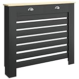 HOMCOM Radiator Cover with Drawer, Horizontal Slatted Grill, Black Painted MDF Wood Cabinet Shelf Heating Cover for Living Room Bedroom Hallway, Medium (H: 95.5 / W: 111 / D: 19 cm)