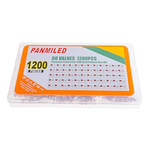 PANMILED 60 Values 1200 Pieces Ceramic Capacitor 1pF-100nF 50V Multilayer Monolithic Chip Capacitors Assortment Kit