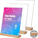 KOOLDE Acrylic Sign Holder 5 x 7 Inch L/T Shape Wood Base Double Sided Clear Display Stand with Two
