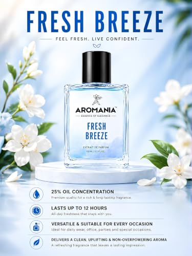 Image of Aromania Fresh Breeze Extrait De Parfum for Men | Upto 12 Hours Long Lasting Perfume | 25% Oil Concentration | Citrus, Amber, Woody Fragrance | Inspired by Bleu de Ch@nel | Perfume Gift for Men | 50 ml
