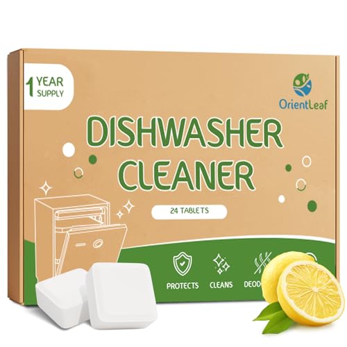 Image of OrientLeaf Dishwasher Cleaner And Deodorizer 24 Pack, 1 Year Supply Dishwasher Cleaning Tablets, Descaler, Removes Limescale, Hard Water Marks, Grease and Odors, Lemon Scent