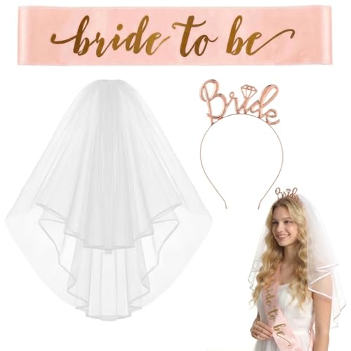 Lot de 3 despedida de solteira acessórios - véu noiva despedida bandas despedida solteira namorada Bride to be Sash para Bridal Shower, Hen Night Party Accessories