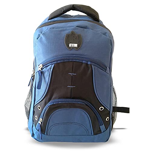 Mochila Juvenil Escolar, Trabalho Faculdade em Poliéster Atitude Cor Preta com Detalhe Azul