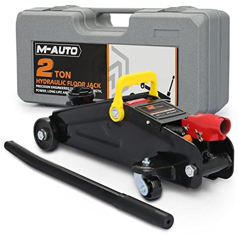 M-AUTO Hydraulic Trolley Jack Car Lift with Carrying Storage Case, Fast Lift Garage Floor Jack 2 Ton (4000 lb) Capacity, Handy and Easy Storage, Red Cover
