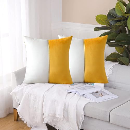 Image of HIMS Velvet Sofa Pillow Cover Set of 2, Luxury Cushion Cover 22 inch x 22 inch for Decorative Living Room Sofa Bedroom Car (22x22 Inch, Yellow)