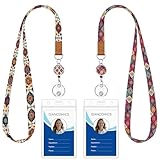 Giancomics Boho Lanyards for Id Badges, ID Badge Holder with Retractable Reel, Waterproof Lanyards for Cruise Ships Cards Key Cute Office Work Name Tag Zip Type Card Holder Protector 2 Pack