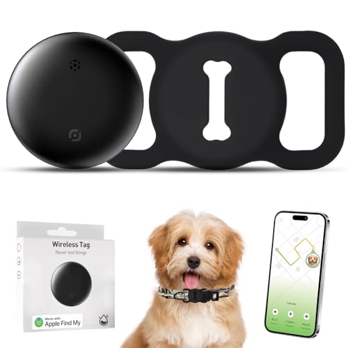 Quixion Rastreador de perros, rastreador de perros sin tarifas mensuales por seguimiento de ubicación, rastreadores de mascotas con soporte para rastreadores de collar de perros, funciona con Find My