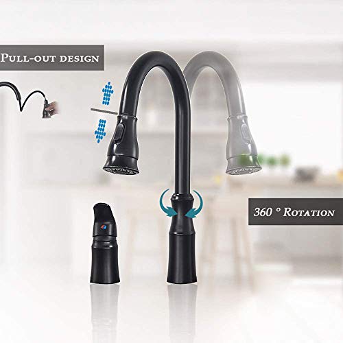 Oulantron High Arc Pull Down Sprayer Kitchen Faucet Single Handle Kitchen Faucets 2 Hole Matte Black Commercial Kitchen Sink Faucet Pull Out Kitchen Sink Faucet #TOP1