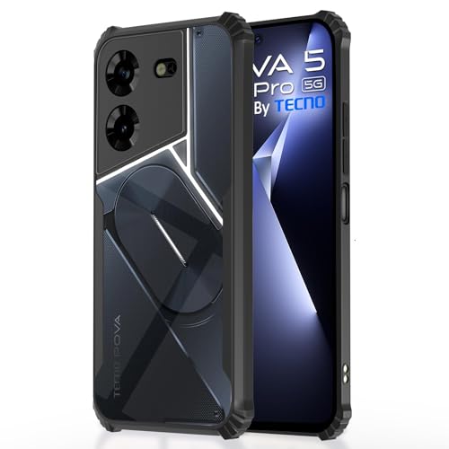 Image of Pikkme Tecno Pova 5 / Tecno Pova 5 Pro 5G Back Cover | Crystal Clear Transparent Back | Ultra Hyrbid | Full Camera Protection | Raised Edge | Bumper Back Case (Black)