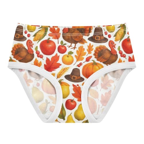 Joisal Cotton Toddler Underwear Floral Colorful Thanksgiving Turkeys Food Girl Panties Cute Colorful Briefs Kids Undies 2t
