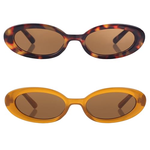 Retro Oval Sunglasses for Women Men Tiny Narrow 90s Style Small Sun Glasses 2 Pack4
