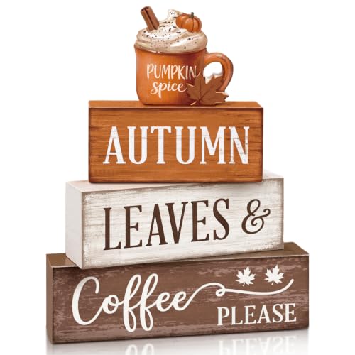 Golibra 4 Pcs Fall Tiered Tray Decor, Wooden Fall Decorations for Home