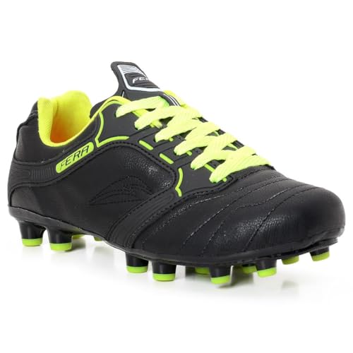 Chuteira Couro Campo Travas Preto Amarelo Limao