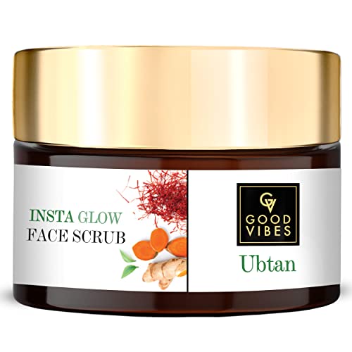 Image of Good Vibes Ubtan Insta Glow Face Scrub, 50 g | Brightening, Detoxifying & Nourishing Gentle Exfoliator For All Skin Types | With Turmeric, Saffron, Vitamin B3 | No Parabens, Sulphates & Mineral Oil