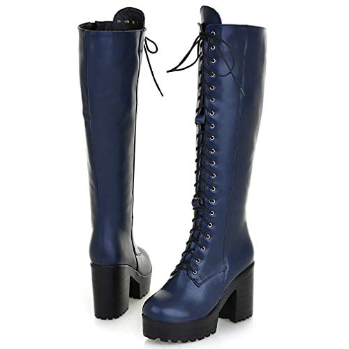 Image of Parisuit Women's Knee High Goth Platform Boots Lace Up Combat Boots