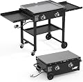 ADREAK 2 Burner Foldable Gas Griddle, 28 Inch Stainless Steel Portable Detachable Propane Griddle, 30,000 BTU Flat Top Barbecue Grill with Side Shelves for Camping