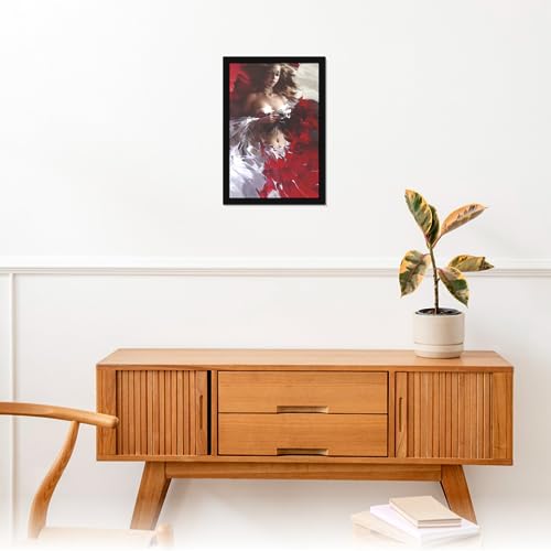 Image of Mad Masters Pretty Girl Painting in Red and White Beautiful Woman Painting Photo Frame for Living Room, Bedroom, Home Decor and Wall Decoration (MM 1865, 45.7L x 30.5W cm, Canvas, With Plexi Glass)