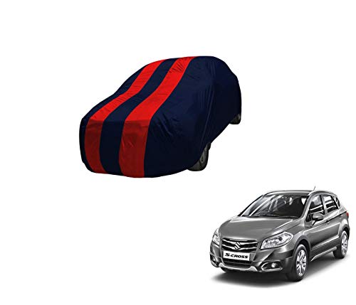 Image of Auto Hub Car Cover Compatible with Maruti S-Cross with Mirror Pocket,Triple Stitched, Weather Proof, S-Cross Car Cover- Navy-Red