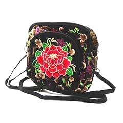 Embroidered Red Flower Crossbody Bag