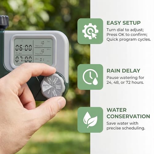 Minuterie d'arrosage automatique double zone étanche à écran LCD pour jardin - 6
