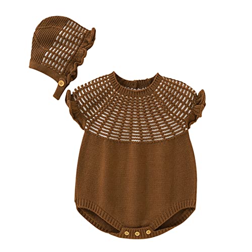 Boys Knitted Outwear Baby Newborn Infant Baby Knitted Romper Cotton Sleeveless Girl Ruffled Striped (Coffee, 6-9 Months)