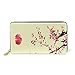 Pink Cherry Blossom Retro Leather Long Wallet Organizer with Zipper Purse Clutch Bag for Women Men