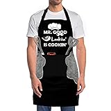 Funny Apron with Pockets for Men, 'MR. GOOD LOOKIN' IS COOKIN'' Gag Words, Black Cooking Aprons with...
