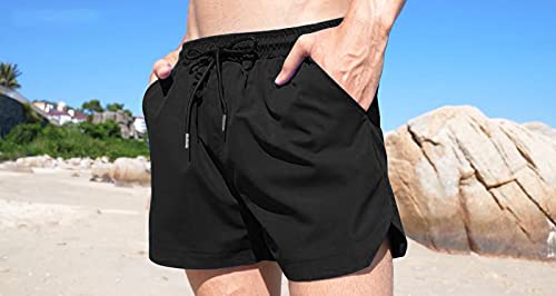 Coofandy Men Bathing Suit Swimwear Square Leg Chubbies Sexy Elastic Board Short Black #TOP3