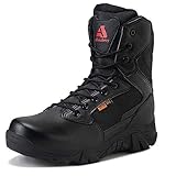 Botas militares de protección para hombre: suela antideslizante de MD con varios diseños de suela profesionales antideslizantes para mantenerte seguro en terrenos con barro o irregulares; la parte del tobillo está rellena de espuma de 360° para atarse más estrechamente y proteger los tobillos de los impactos. Puntera y talón reforzados, antipatadas y anticolisión, eficaz contra los golpes externos.