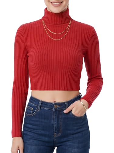 Image of MixMatchy Women's Cropped Ribbed Turtleneck Sweater