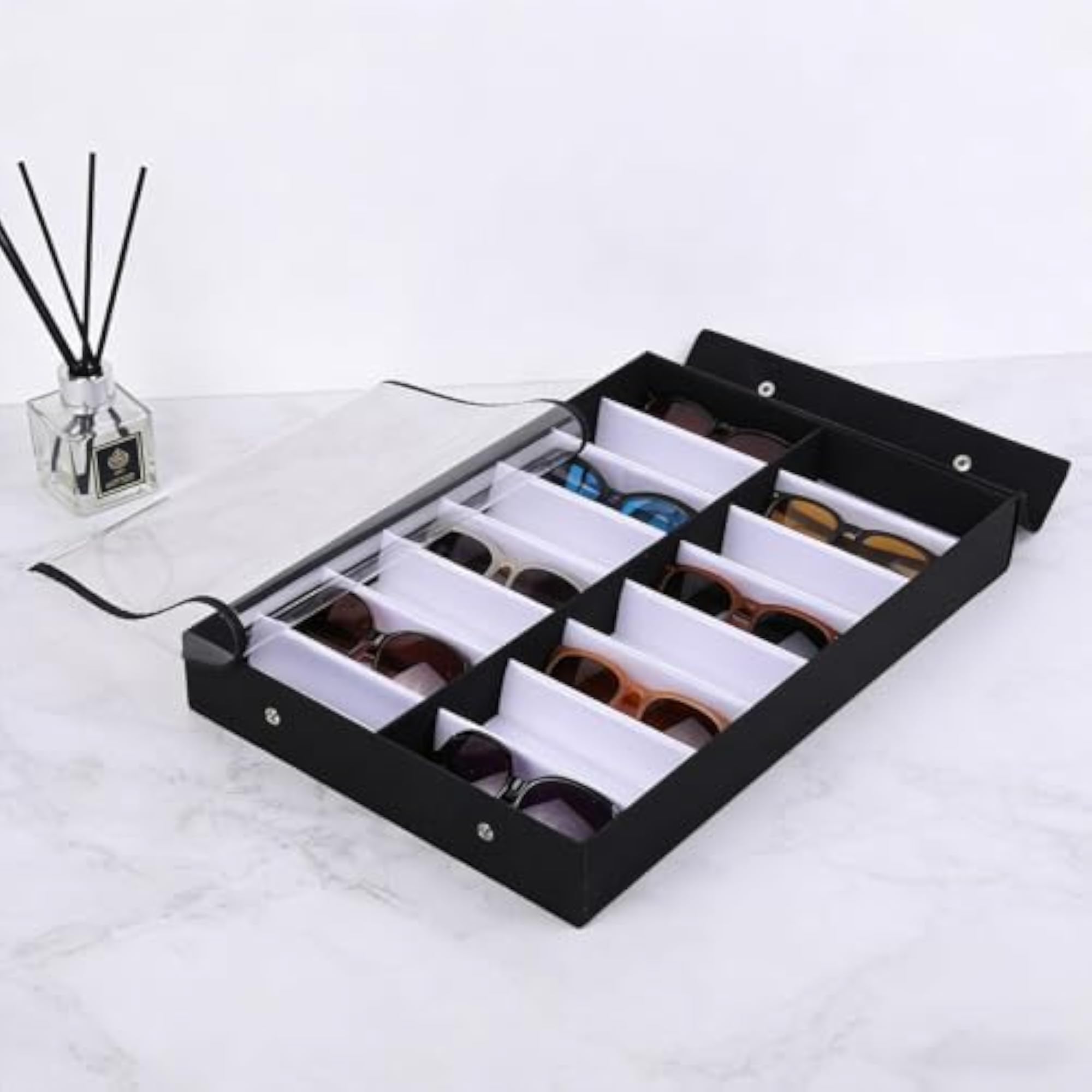Multipurpose Glasses Display Tray, Clear Lid
