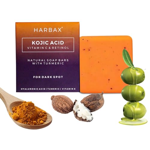 Image of Kojic Acid Soap (Pack of 3 (100 Grm)) for Hyperpigmentation - with Glutathione, Collagen & Vitamin C - Natural Soap Bars with Turmeric - Original Japanese Complex for Dark Spot Correction