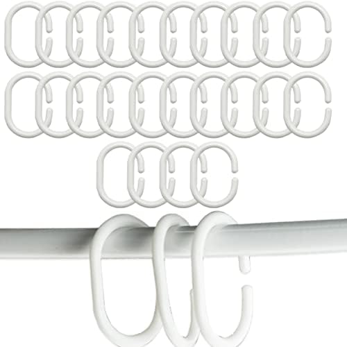 SZXMDKH Group Plastic Shower Curtain Rings Pack of 24 White Bathroom Shower Hooks Loop Clips Bath Drape Replacement C-Rings Pole and rail Window Rod 24Pcs