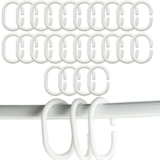 SZXMDKH Group Plastic Shower Curtain Rings Pack of 24 White Bathroom Shower Hooks Loop Clips Bath Drape Replacement C-Rings Pole and rail Window Rod 24Pcs
