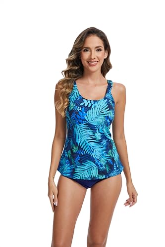 Women's Scoop Neck Tankini Mastectomy Swimsuit Top Pocketed Swimwear W25