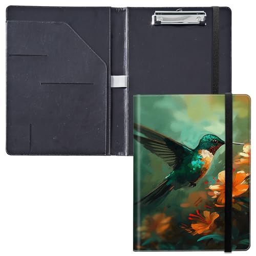 for Padfolio Clipboard Folder Portfolio with Business Card Holder Storage Clipboard with Cover for Legal Pad Holder Letter Size A4 Writing Pad for School Office Clip Boards,Flowers Hummingbird