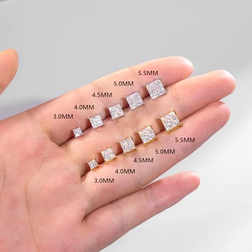 KRKC&CO Princess Cut Moissanite Earrings Studs for Women, Anniversary Birthday Gift for Wife Mother, 925 Sterling Silver D Color VVS1, White Gold Plated, 0.6ct-2ct Brilliant Jewelry For Her4
