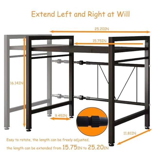 Microwave Oven Rack, Microwave stand,Adjustable Shelf with 6 Hooks Microwave Shelf, Microwave Rack, Extendable Kitchen Microwave Stand, Microwave Stand with Storage (shelf 001)